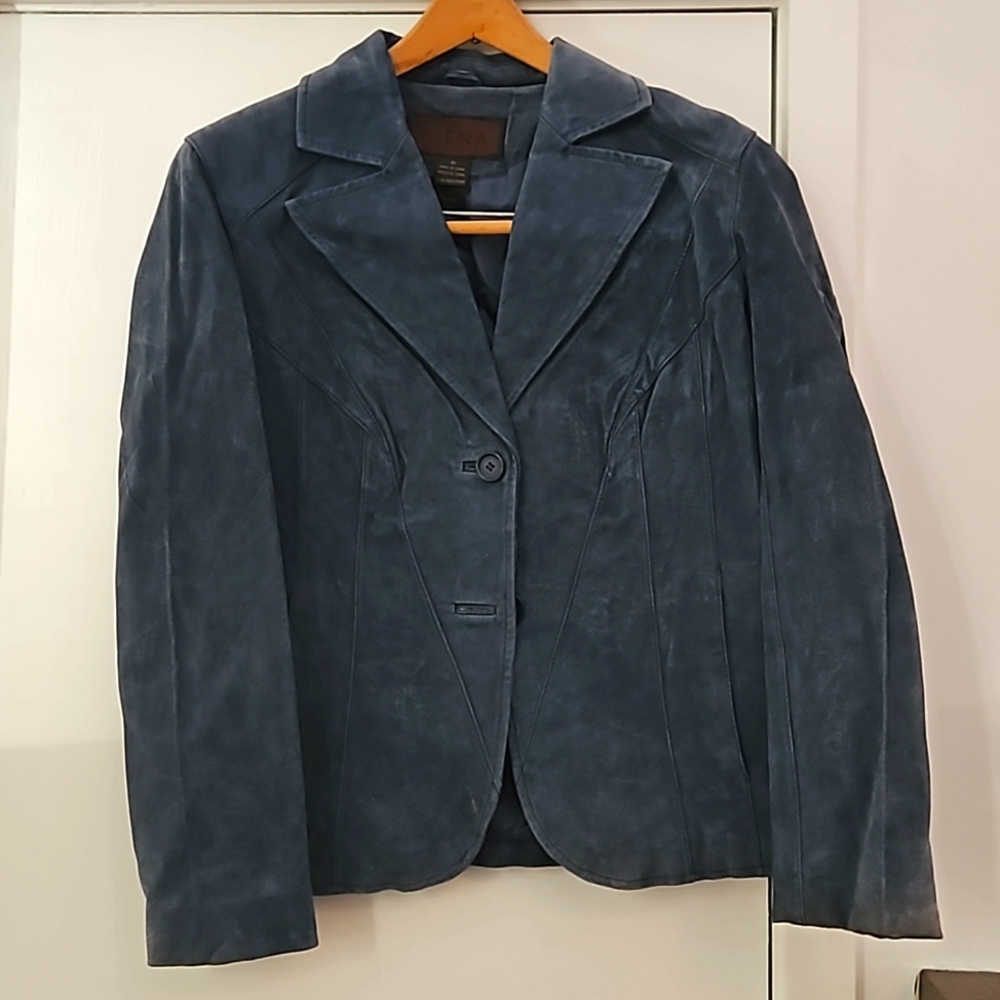 Siena blue leather jacket size 10